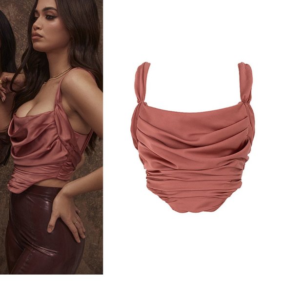 HOUSE OF CB 'Aella' Rose Satin Cowl Neck Draped Corset  NWOT - Picture 6 of 9